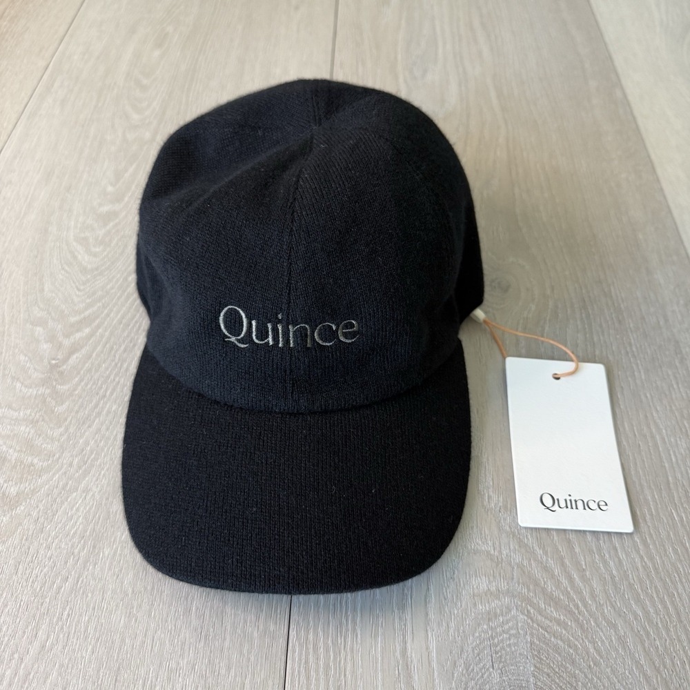 NEW QUINCE Cashmere Adjustable Baseball Cap Front Logo Unisex Size XS/S Black
